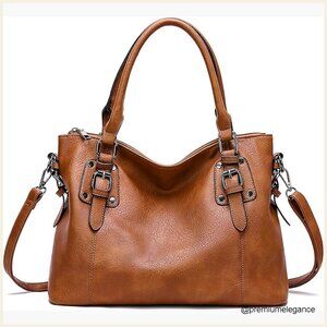 Large Vegan Leather Hobo Tote with Adjustable Strap, Zipper Closure
